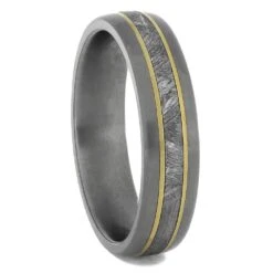 Men's Meteorite Ring With Yellow Gold Pinstripes