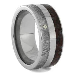 Unique Dinosaur Bone Ring With Meteorite & Diamond