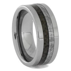 Tungsten Ring With Meteorite And Dinosaur Bone
