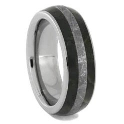 Green Jade And Meteorite Wedding Band In Titanium