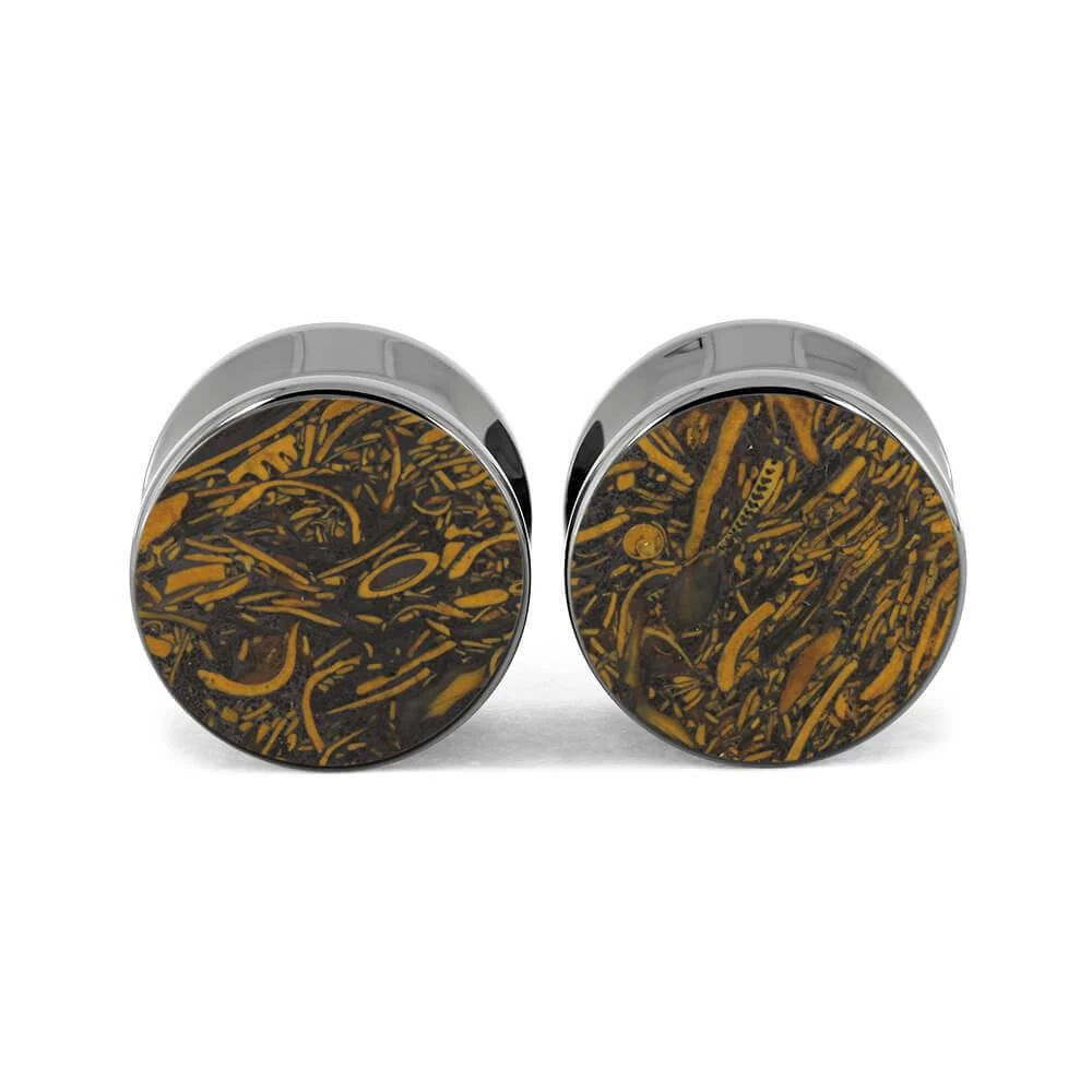 Titanium 5/8" Coquina Jasper Ear Gauges 5 Titanium 5/8" Coquina Jasper Ear Gauges - Image 3