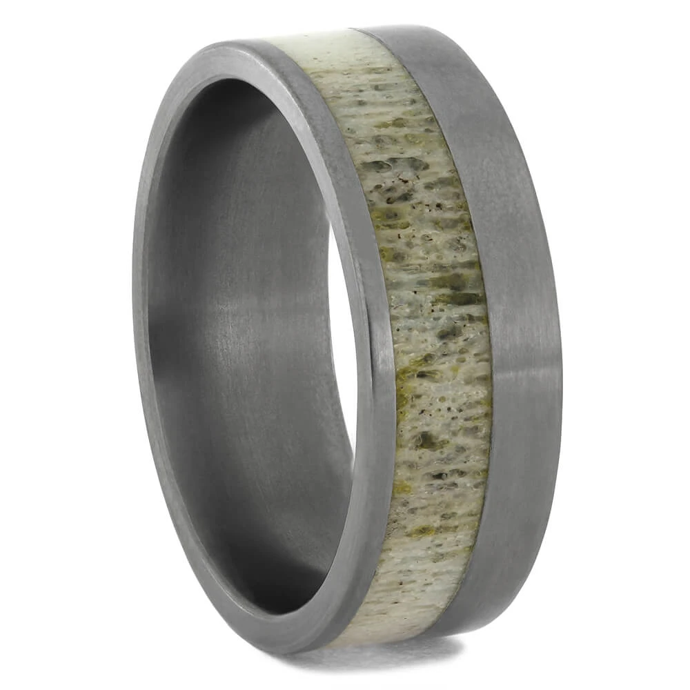 Matte Titanium Men's Wedding Band With Antler 3 Matte Titanium Men's Wedding Band With Antler