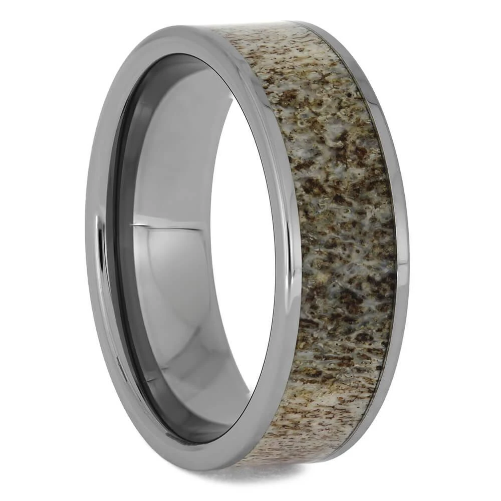 Tungsten Men's Wedding Band With Antler 3 Tungsten Men's Wedding Band With Antler