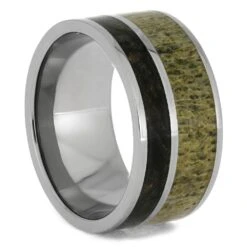 Deer Antler And Buckeye Burl Wood Ring In Titanium Band