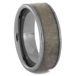 Unique Deer Antler And Tungsten Men's Wedding Band