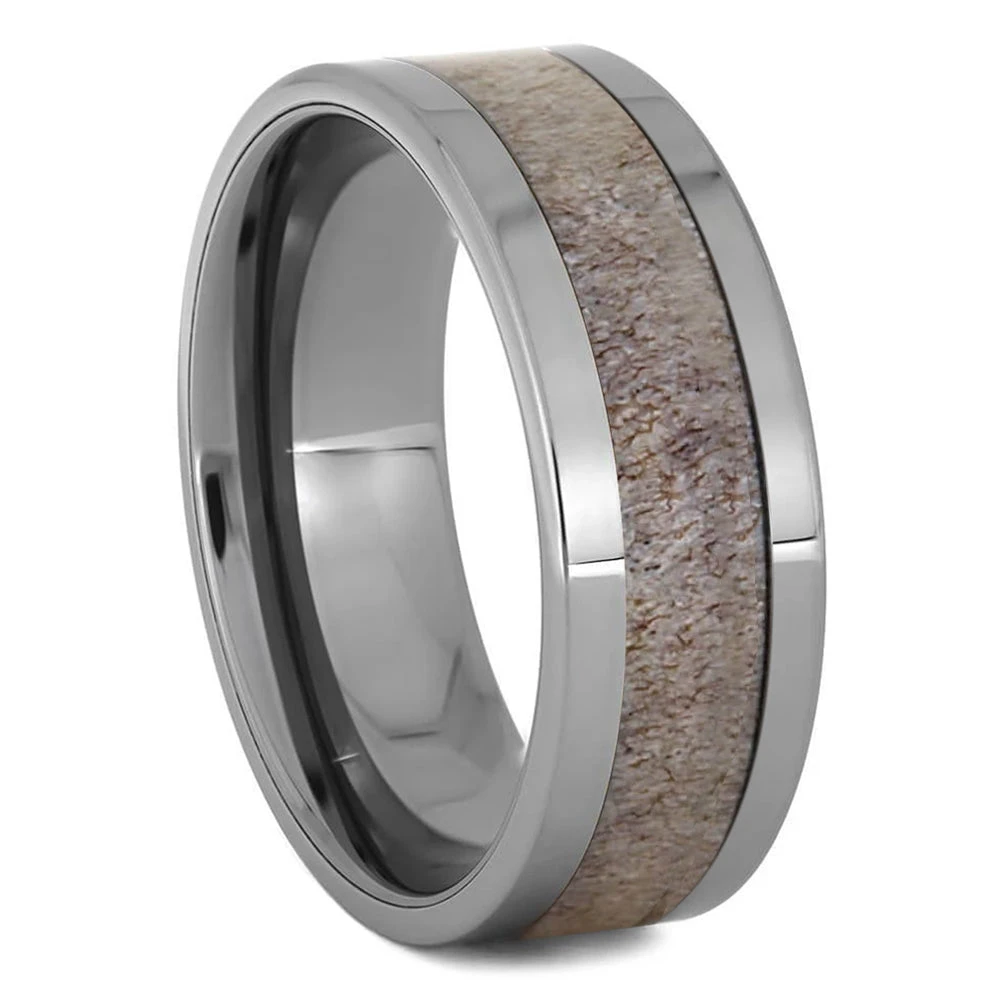 Naturally Shed Deer Antler Ring With Tungsten Band 3 Naturally Shed Deer Antler Ring With Tungsten Band