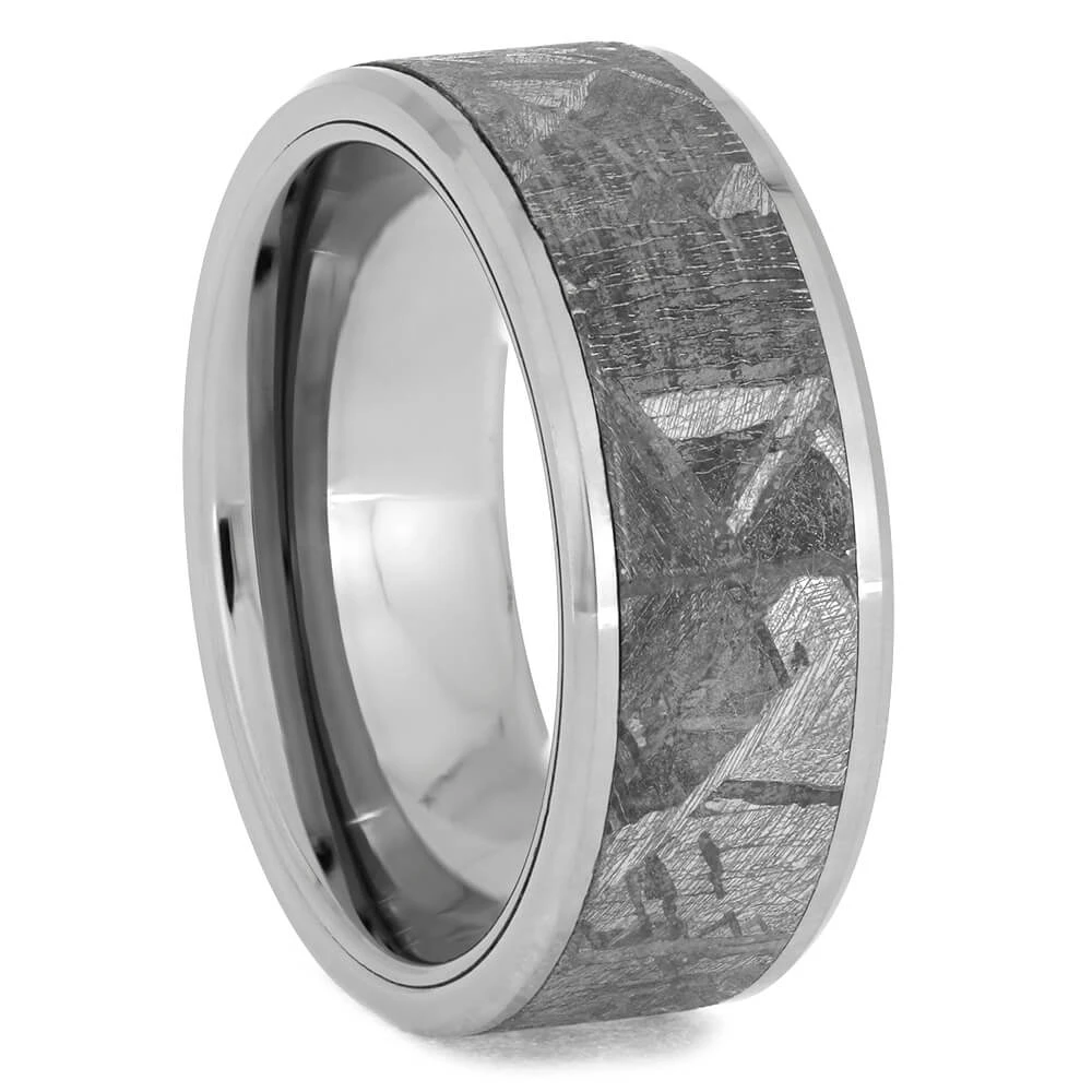 Beveled Tungsten Wedding Band With Meteorite 3 Beveled Tungsten Wedding Band With Meteorite