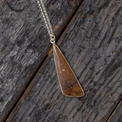 Triangle Shaped Fossilized Dinosaur Bone Pendant Necklace