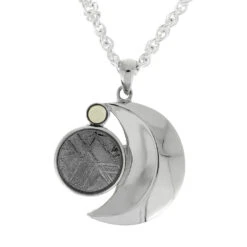 Crescent Moon Necklace With Meteorite & Moldavite -Johan Jewelry Shop RSSB005E