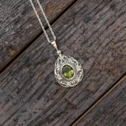 Vintage Style Oval Cut Moldavite Necklace