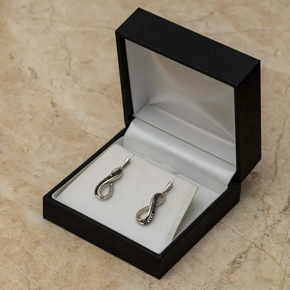 Black & White Diamond Infinity Dangle Earrings 7 Black & White Diamond Infinity Dangle Earrings - Image 5