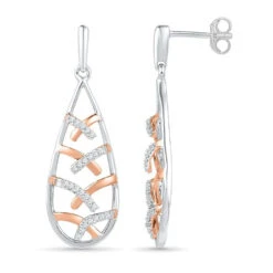 Unique Diamond Two Tone Drop Earrings