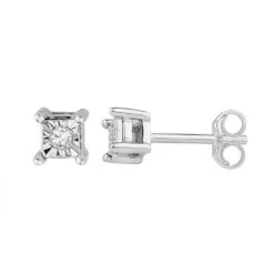 Solitaire Diamond Stud Earrings, White Gold Or Silver