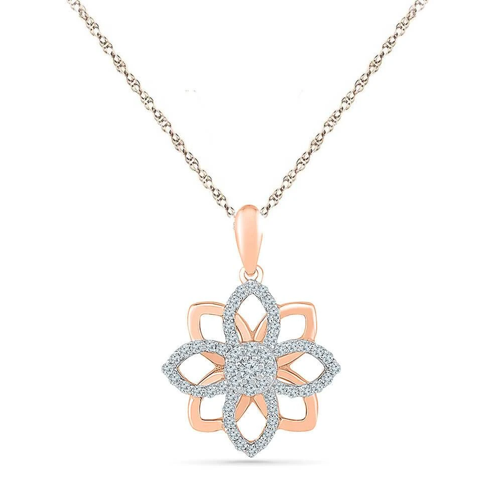 Flower Pendant Necklace With Diamond Accents 3 Flower Pendant Necklace With Diamond Accents