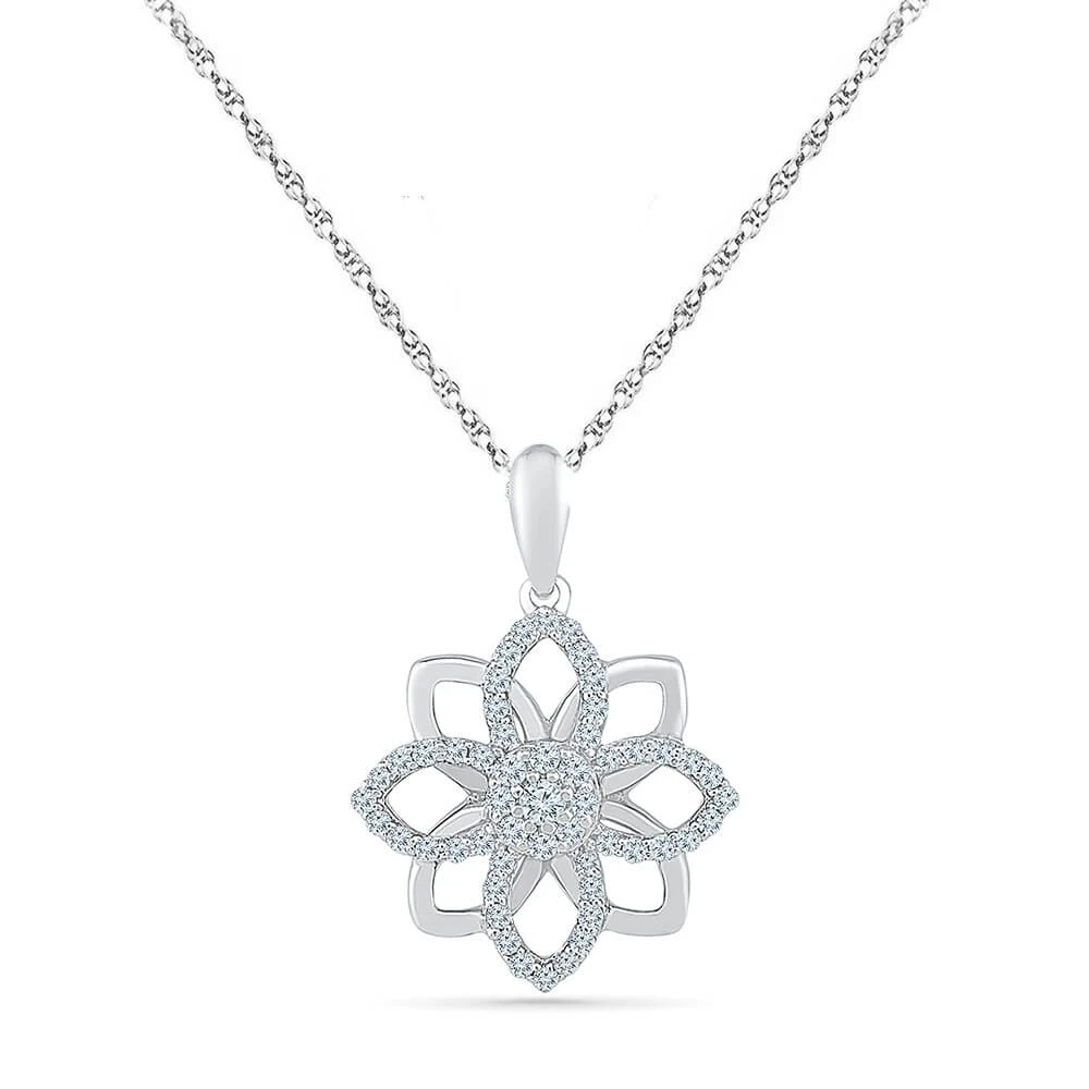 Flower Pendant Necklace With Diamond Accents 4 Flower Pendant Necklace With Diamond Accents - Image 2
