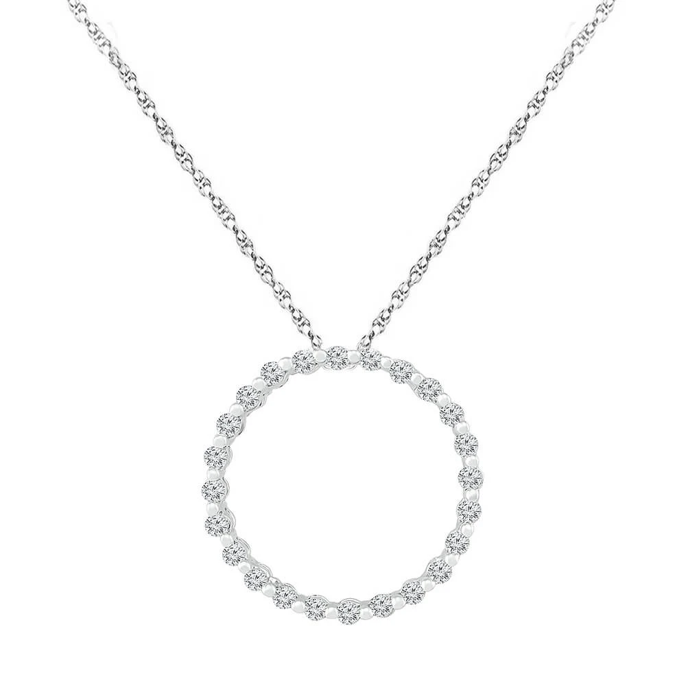 Diamond Circle Pendant Necklace 4 Diamond Circle Pendant Necklace - Image 2