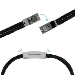 Meteorite Bracelet With Braided Leather Band 9 Meteorite Bracelet With Braided Leather Band -Johan Jewelry Shop SIG3073 1E Black