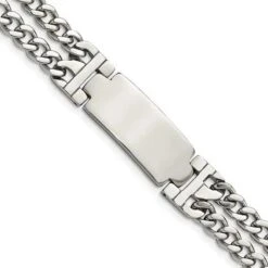 Double Strand Curb Chain Bracelet With Engravable Plate