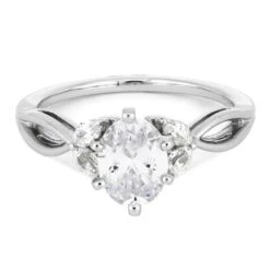 Moissanite Engagement Ring With Diamond Leaf Accents On Band -Johan Jewelry Shop ST676 13 4 E ad283ef4 0810 4635 a710 78da50892ed5