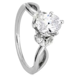 Moissanite Engagement Ring With Diamond Leaf Accents On Band -Johan Jewelry Shop ST676 13 E 24d6a279 e5ee 481f b0e1 5d1543d2aee4