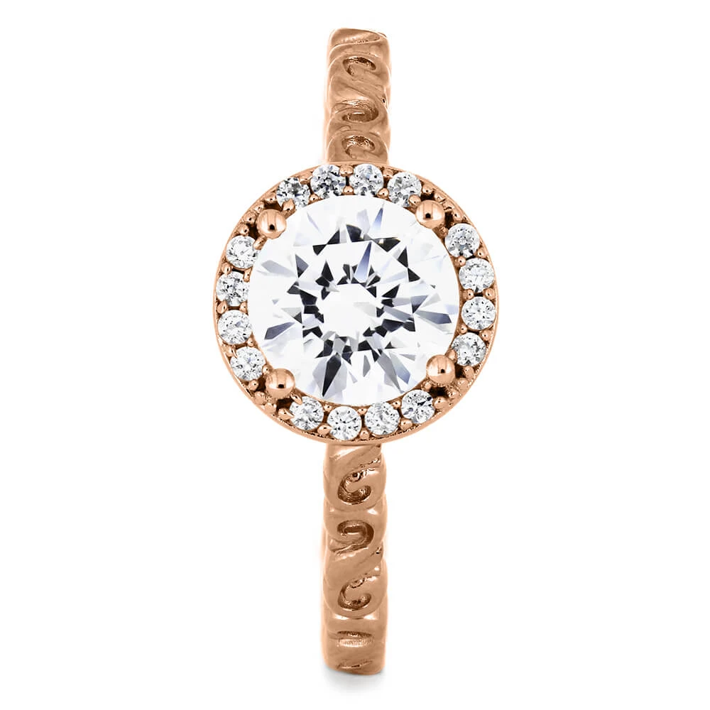 Round Cut Moissanite Halo Engagement Ring With Swirled Band 6 Round Cut Moissanite Halo Engagement Ring With Swirled Band - Image 4