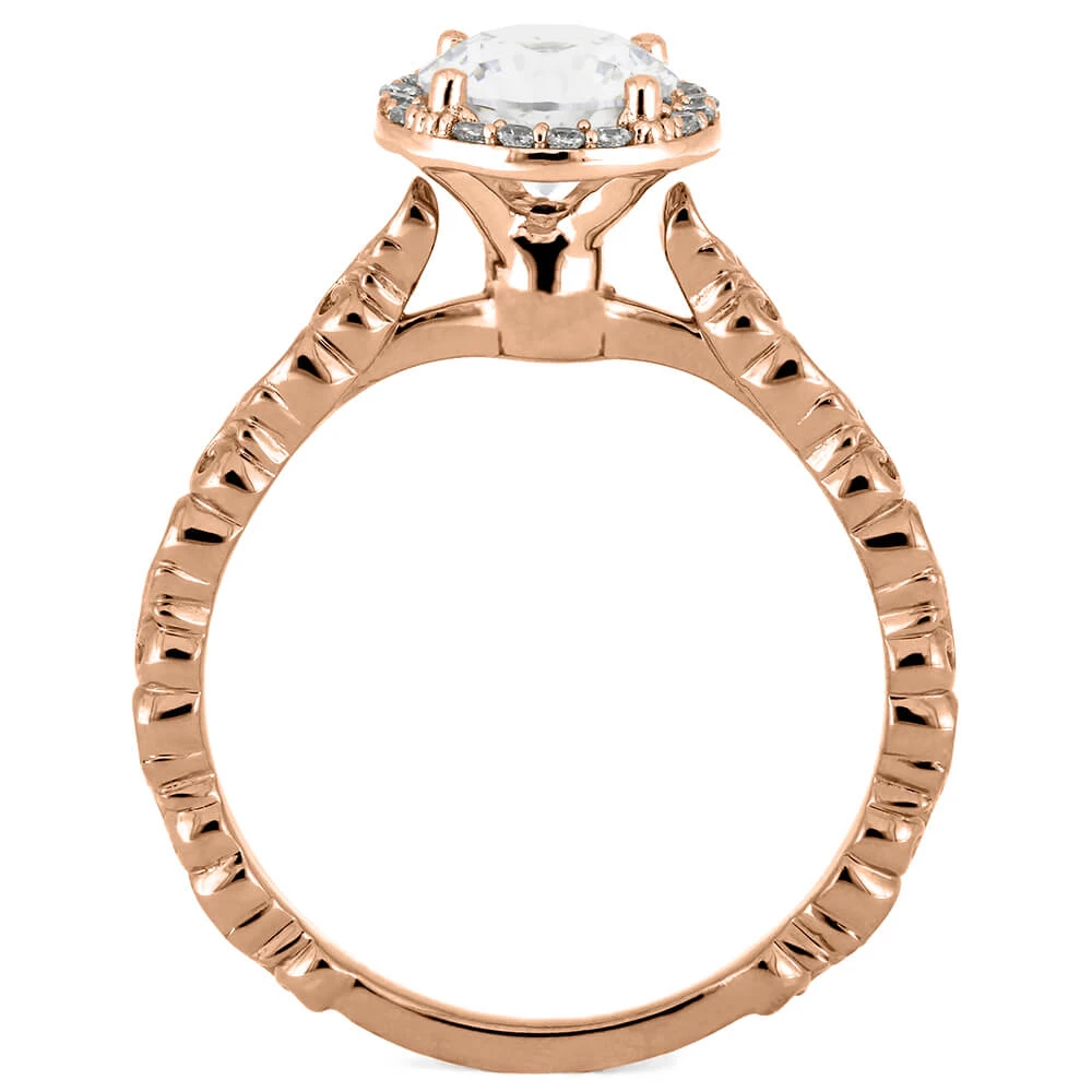 Round Cut Moissanite Halo Engagement Ring With Swirled Band 8 Round Cut Moissanite Halo Engagement Ring With Swirled Band - Image 6