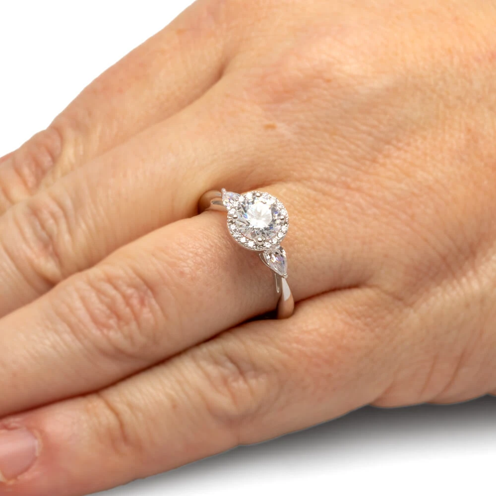 Moissanite Halo Engagement Ring With Diamond Accents 10 Moissanite Halo Engagement Ring With Diamond Accents - Image 8