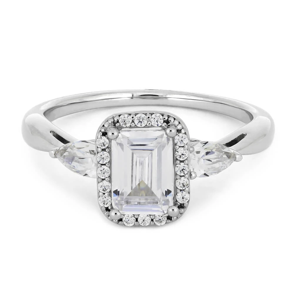 Emerald Cut Moissanite Halo Engagement Ring 9 Emerald Cut Moissanite Halo Engagement Ring - Image 7