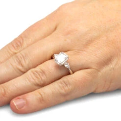 Emerald Cut Moissanite Halo Engagement Ring 22 Emerald Cut Moissanite Halo Engagement Ring -Johan Jewelry Shop ST711 27 Handshot