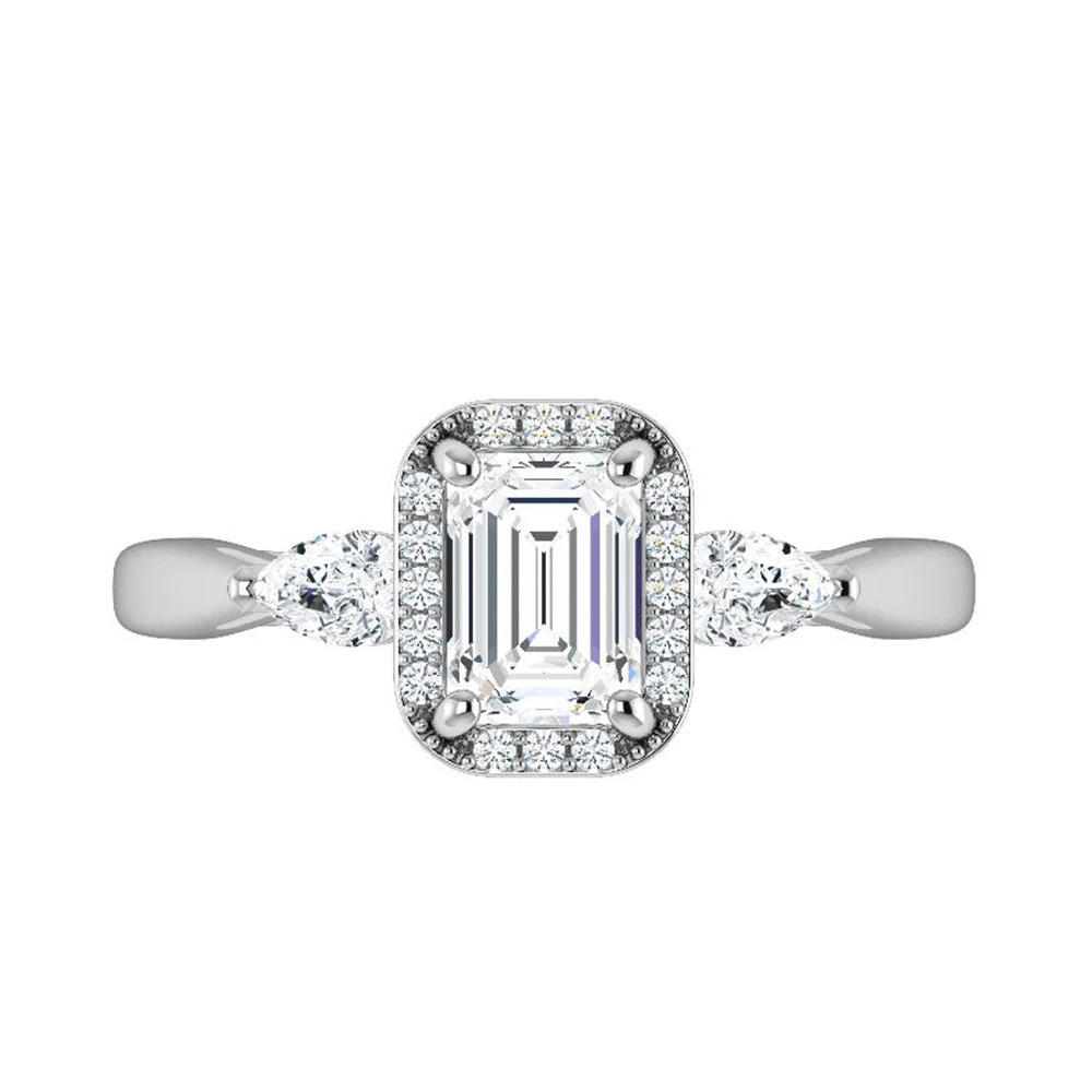 Emerald Cut Moissanite Halo Engagement Ring 4 Emerald Cut Moissanite Halo Engagement Ring - Image 2
