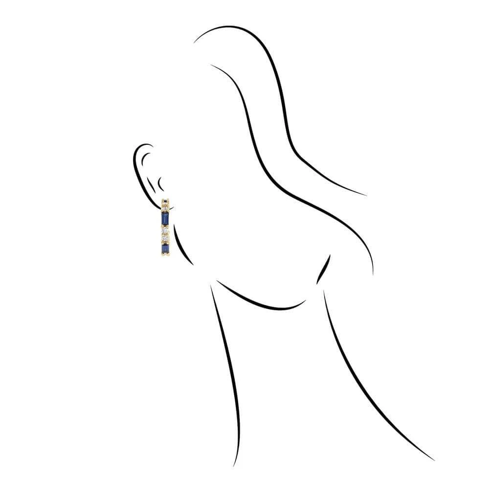 Natural Blue Sapphire & Natural Diamond Hoop Earrings 5 Natural Blue Sapphire & Natural Diamond Hoop Earrings - Image 3