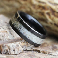 Antler & Black Ceramic Men's Wedding Band 15 Antler & Black Ceramic Men's Wedding Band -Johan Jewelry Shop Sig3017 art