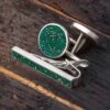 Green Stardust Cuff Links & Tie Clip Bundle -Johan Jewelry Shop StardustGiftSetsGreen
