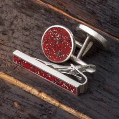 Red Stardust Cuff Links & Tie Clip Bundle