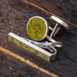 Yellow Stardust Cuff Links & Tie Clip Bundle