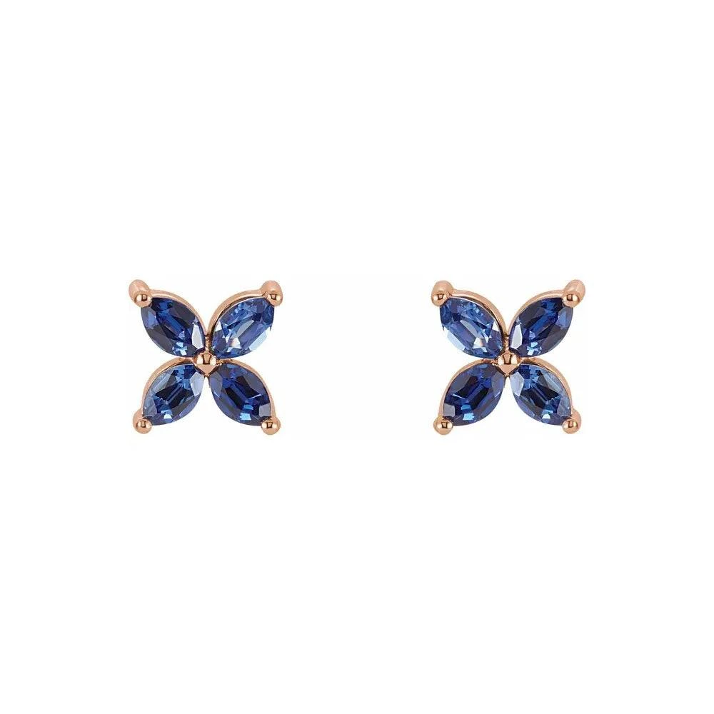 Lab-Grown Blue Sapphire Flower Shaped Stud Earrings 4 Lab-Grown Blue Sapphire Flower Shaped Stud Earrings - Image 2