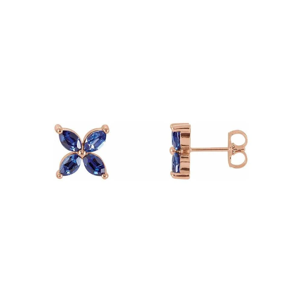Lab-Grown Blue Sapphire Flower Shaped Stud Earrings 3 Lab-Grown Blue Sapphire Flower Shaped Stud Earrings