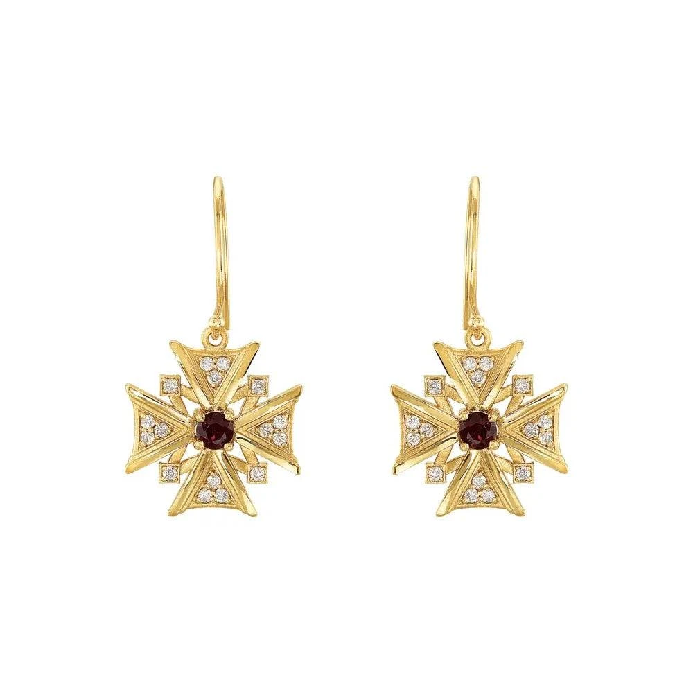 Natural Mozambique Garnet & Natural Diamond Dangle Earrings 4 Natural Mozambique Garnet & Natural Diamond Dangle Earrings - Image 2