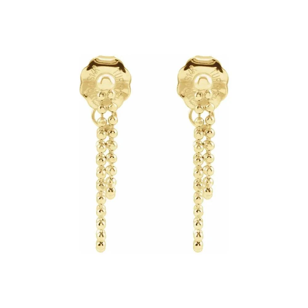 Yellow Gold Bead Chain Dangle Earrings 4 Yellow Gold Bead Chain Dangle Earrings - Image 2