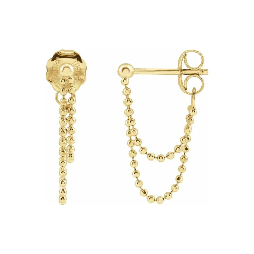 Yellow Gold Bead Chain Dangle Earrings 3 Yellow Gold Bead Chain Dangle Earrings