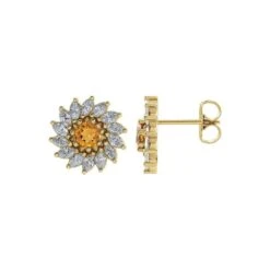 Natural Citrine & Natural Diamond Flower Stud Earrings