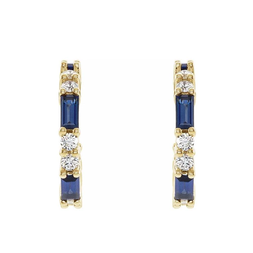 Natural Blue Sapphire & Natural Diamond Hoop Earrings 4 Natural Blue Sapphire & Natural Diamond Hoop Earrings - Image 2