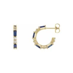 Natural Blue Sapphire & Natural Diamond Hoop Earrings