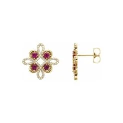 Natural Ruby & Natural Diamond Vintage Style Stud Earrings