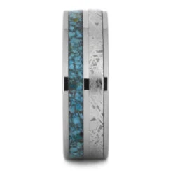 Crushed Turquoise Men's Wedding Band With Gibeon Meteorite -Johan Jewelry Shop a00dc481263ff4b63bf90719f51849e7