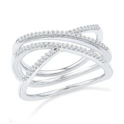 Triple Band Diamond Fashion Ring, White Gold Or Silver