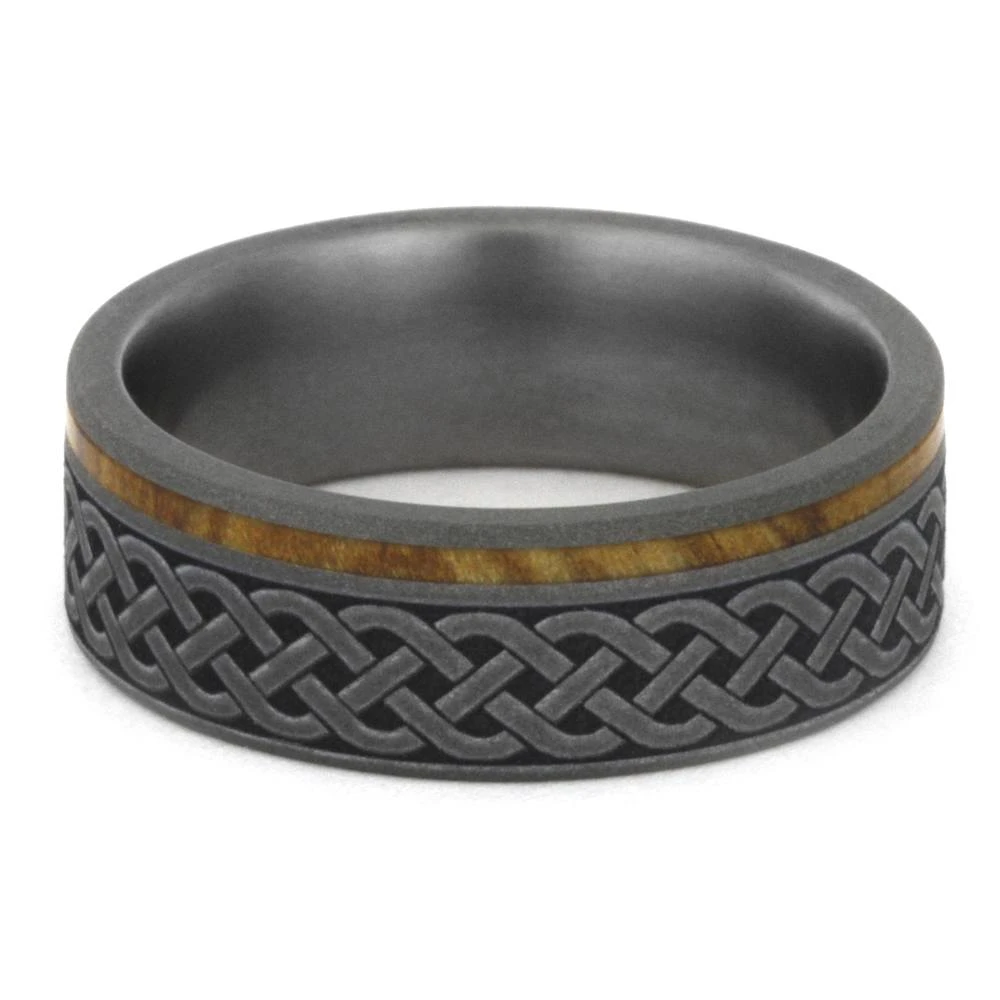 Men's Wood Wedding Band With Celtic Engraving 7 Men's Wood Wedding Band With Celtic Engraving - Image 5