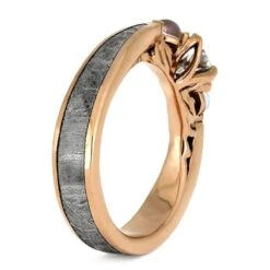 Meteorite, Moonstone & Moissanite Three Stone Engagement Ring -Johan Jewelry Shop ab4ef995ea1b8262adac8124576178b0