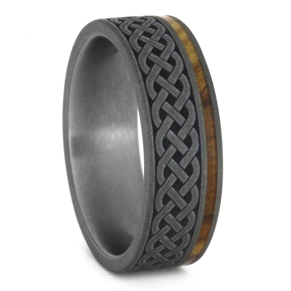 Men's Wood Wedding Band With Celtic Engraving 4 Men's Wood Wedding Band With Celtic Engraving - Image 2