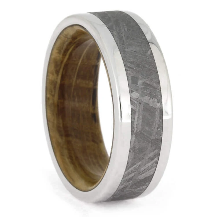 Whiskey Oak Wood And Meteorite Band In Platinum 3 Whiskey Oak Wood And Meteorite Band In Platinum